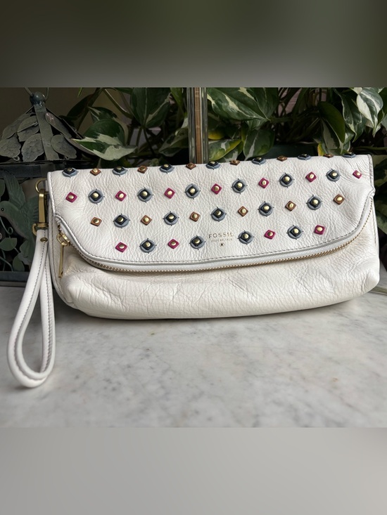 Fossil Handbags - Fossil White Leather Studded Foldover Clutch